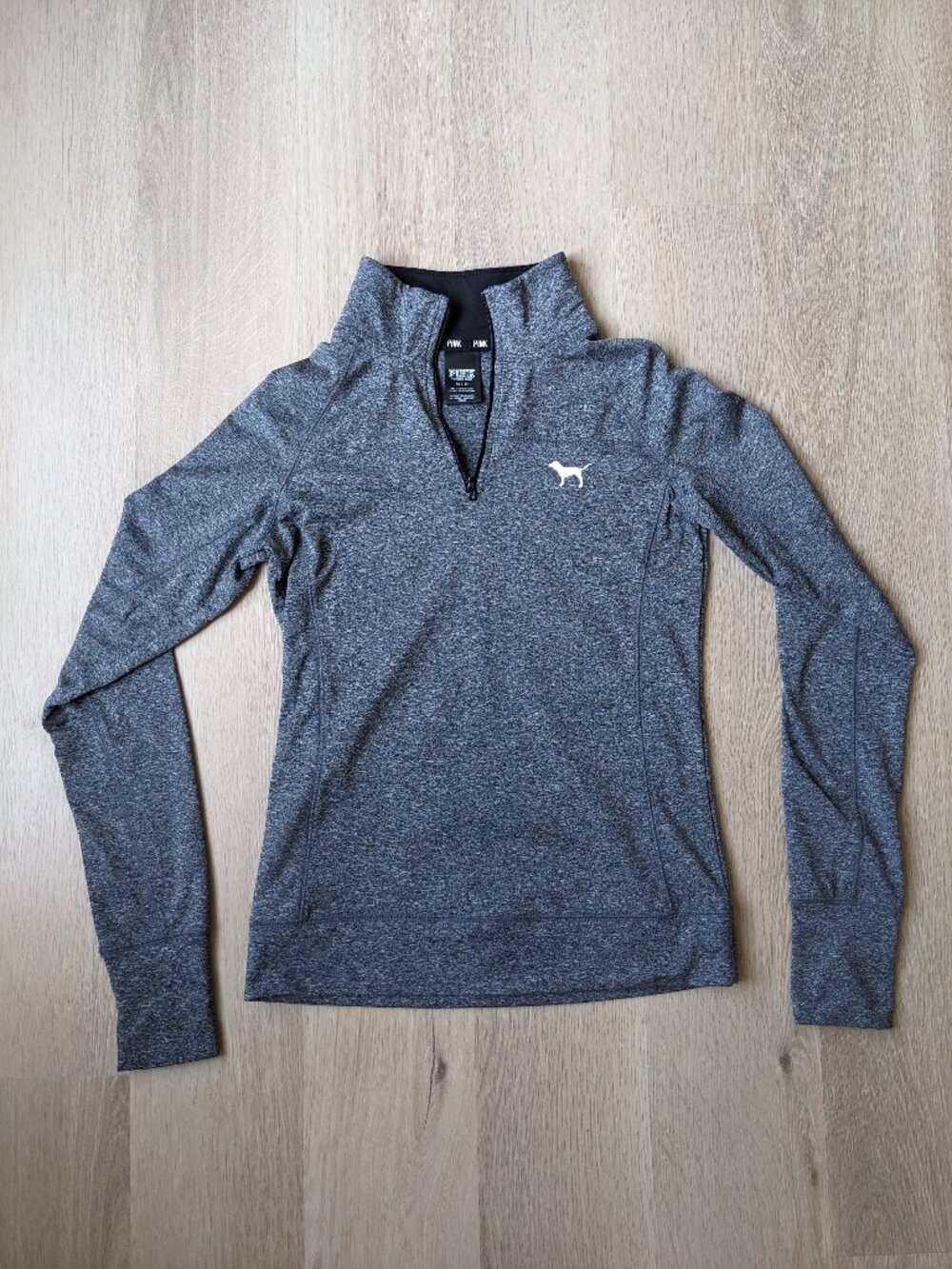 PINK Victoria’s Secret Gray Dog Logo Half-Zip Thermal Top, size XS